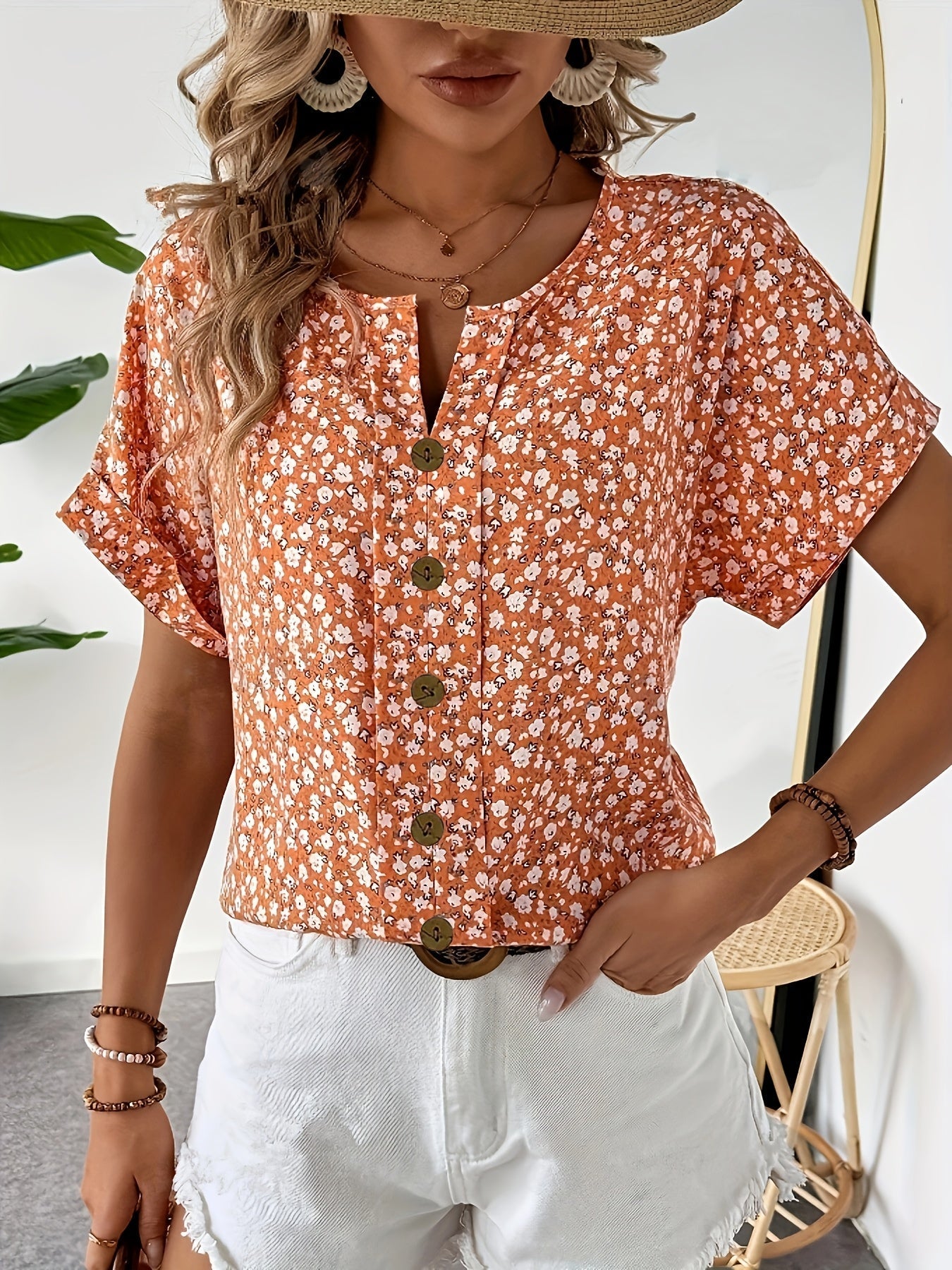 Asta | Floral Knapbluse