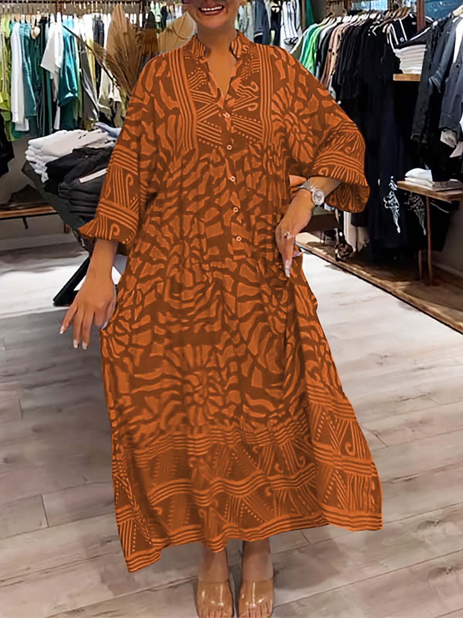 Vilma | V-hals kjole med print