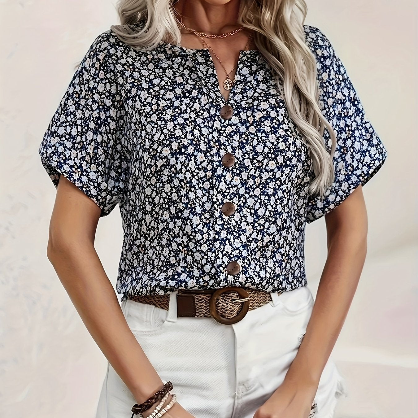 Asta | Floral Knapbluse
