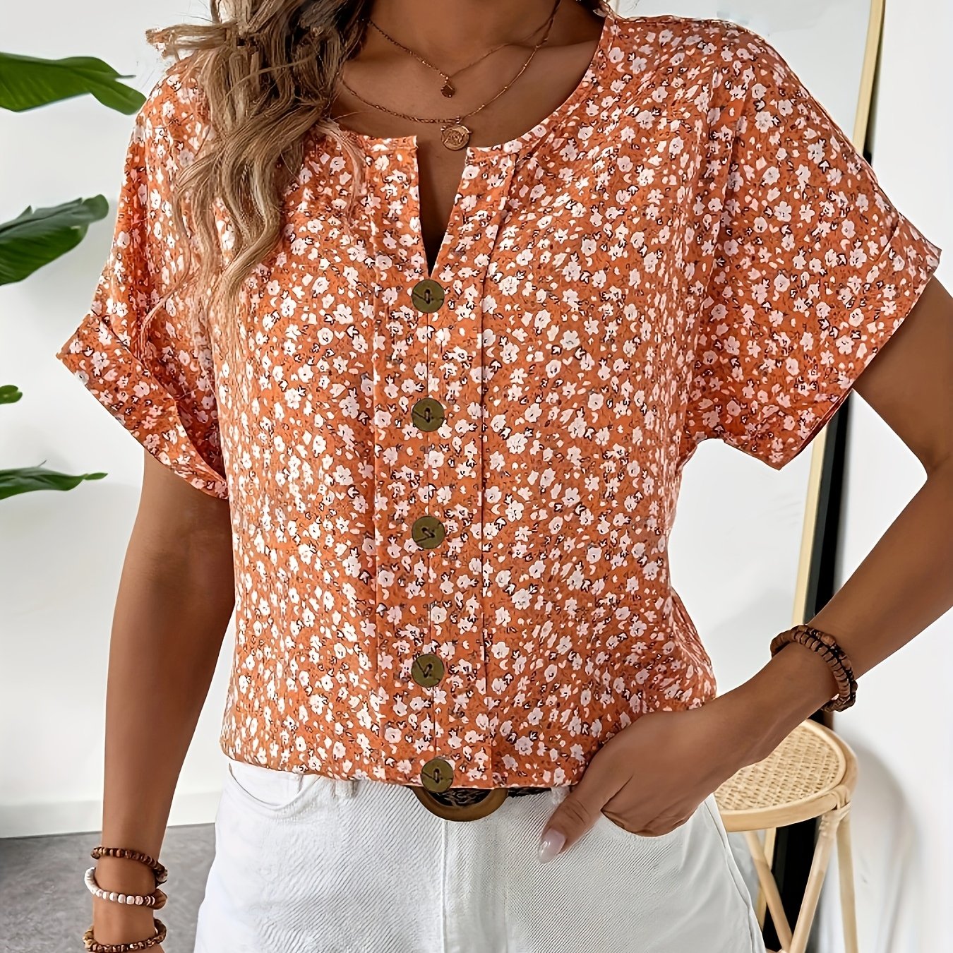 Asta | Floral Knapbluse