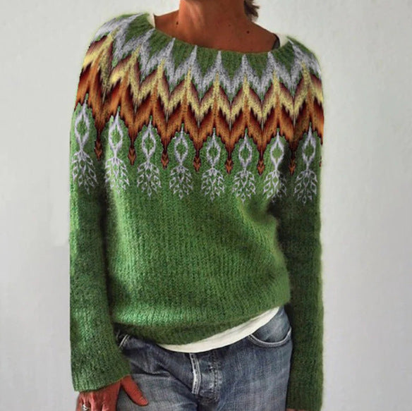 Gudrid | Sweater med Print og Rund Hals