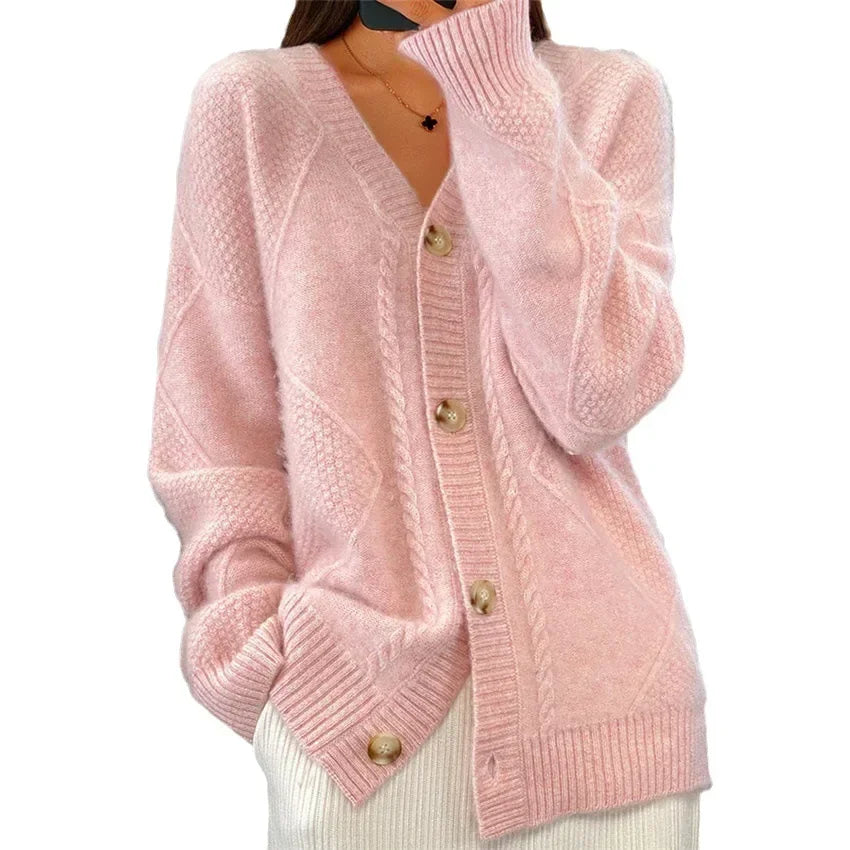 Helle | Cardigan med Knapper og V-Hals