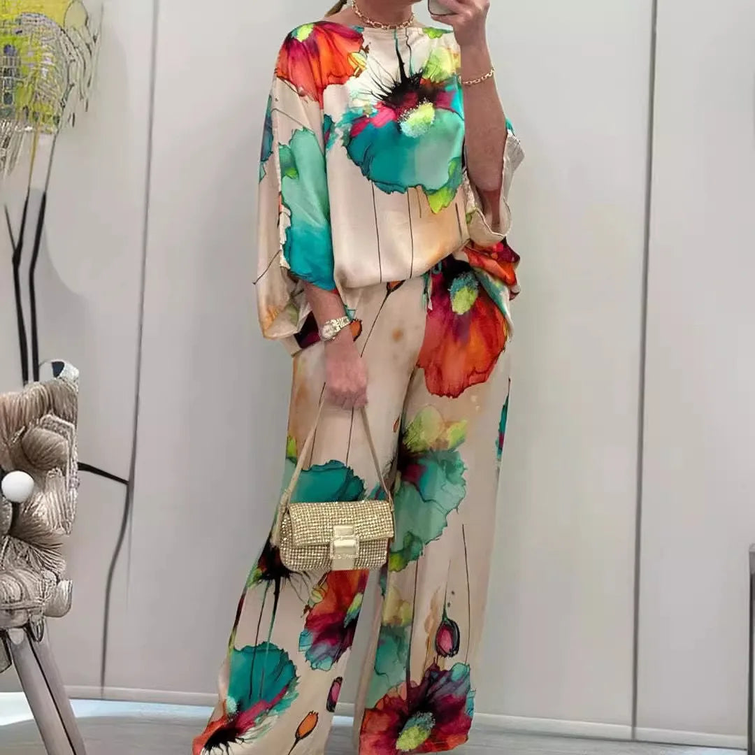 Iris | Casual Printed Satin Sæt