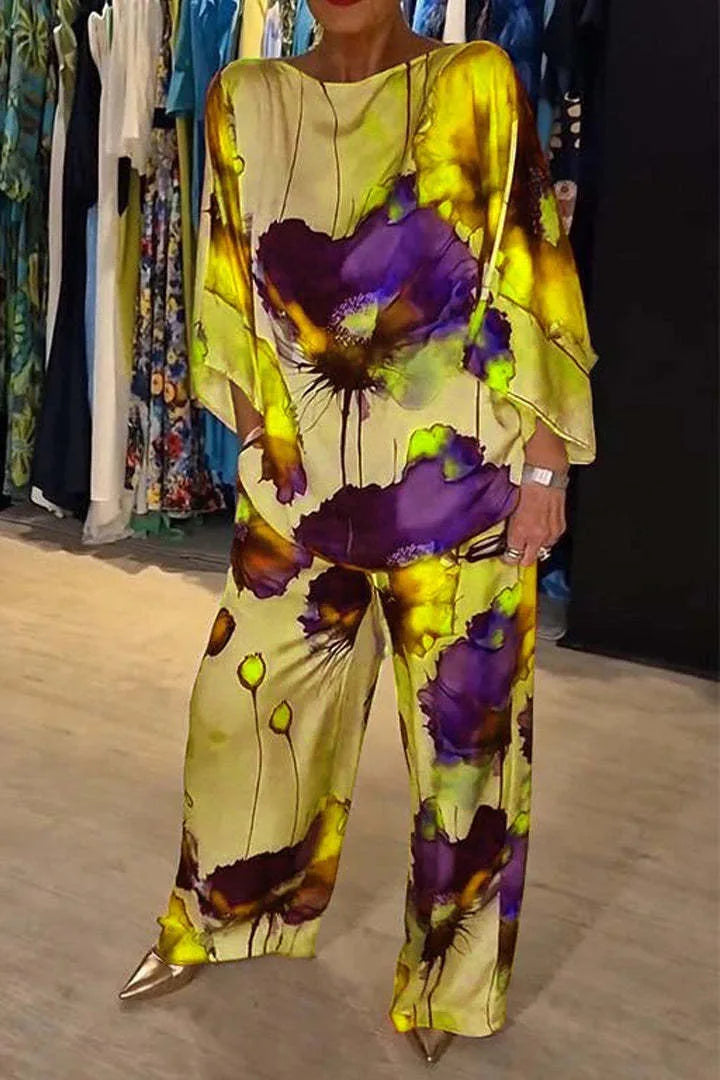 Iris | Casual Printed Satin Sæt
