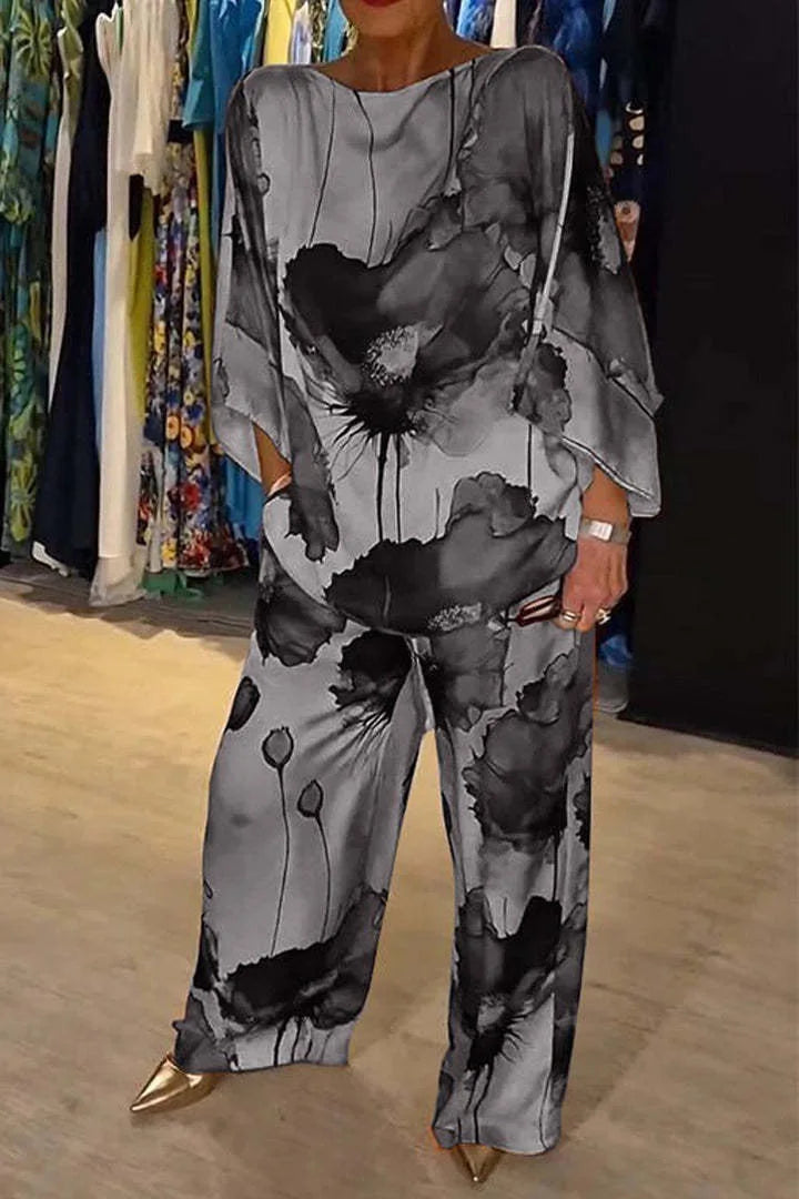 Iris | Casual Printed Satin Sæt