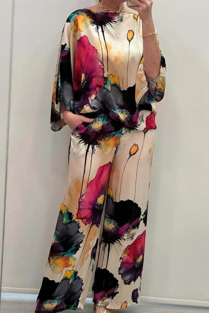 Iris | Casual Printed Satin Sæt