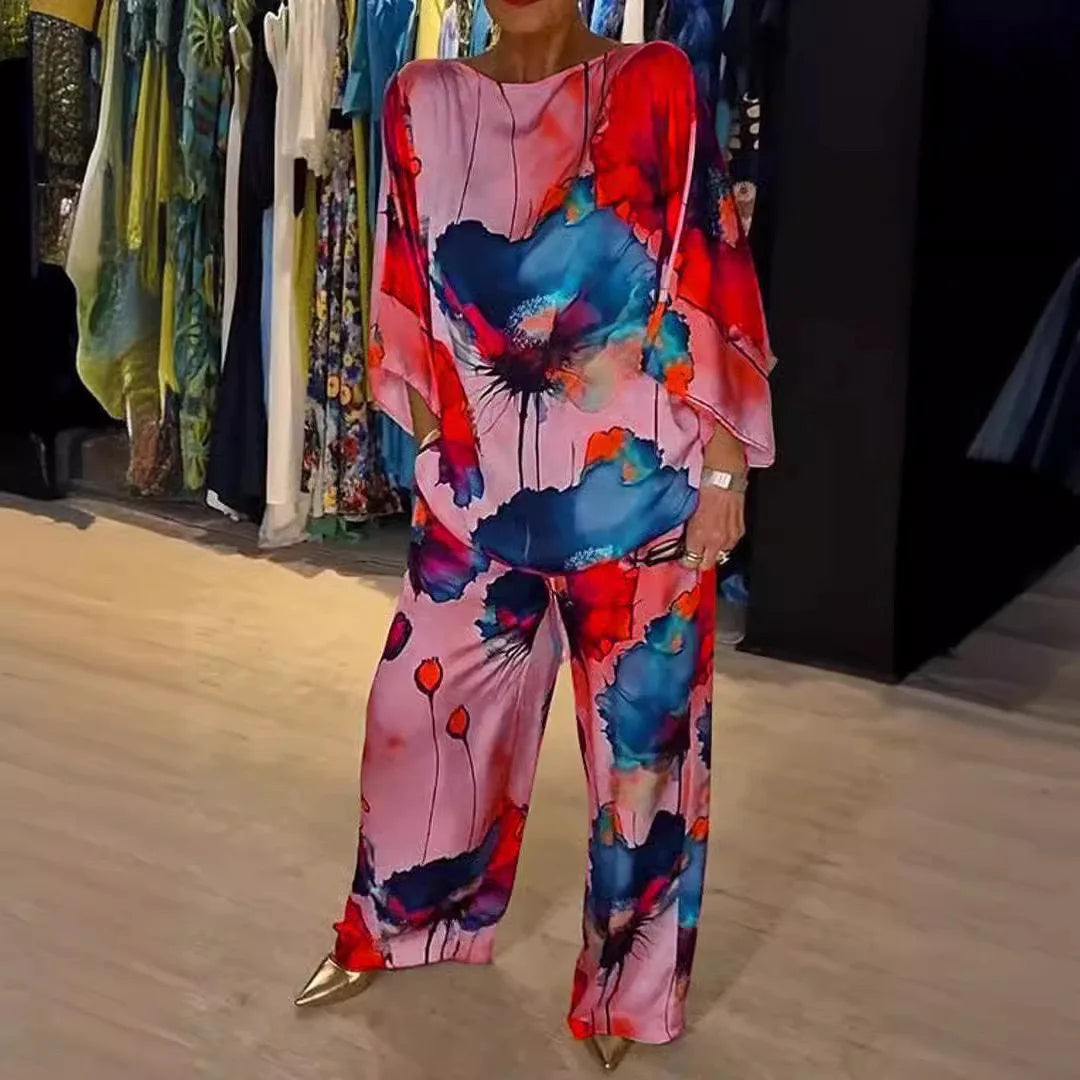 Iris | Casual Printed Satin Sæt