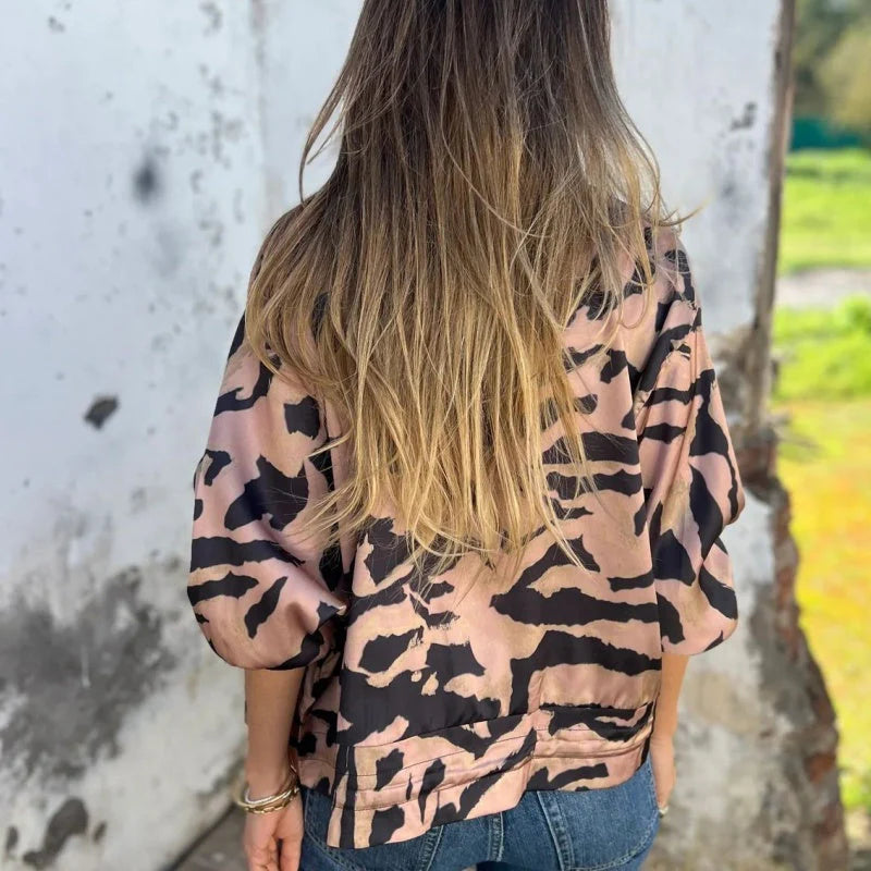 Cecilie | Zebra Print Aviator Jakke med Lynlås