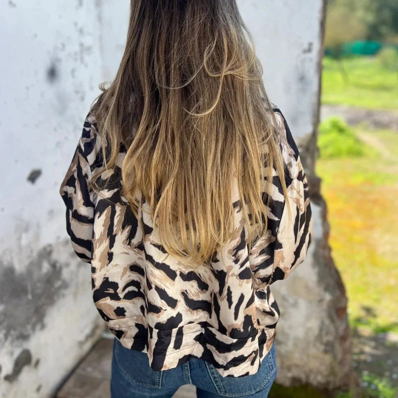 Cecilie | Zebra Print Aviator Jakke med Lynlås