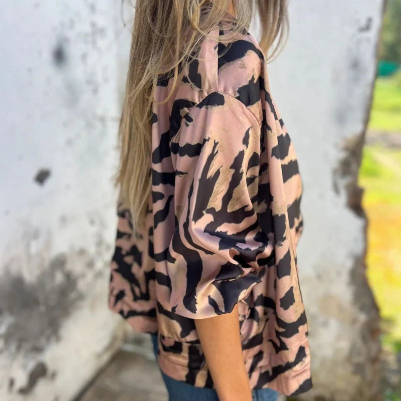 Cecilie | Zebra Print Aviator Jakke med Lynlås