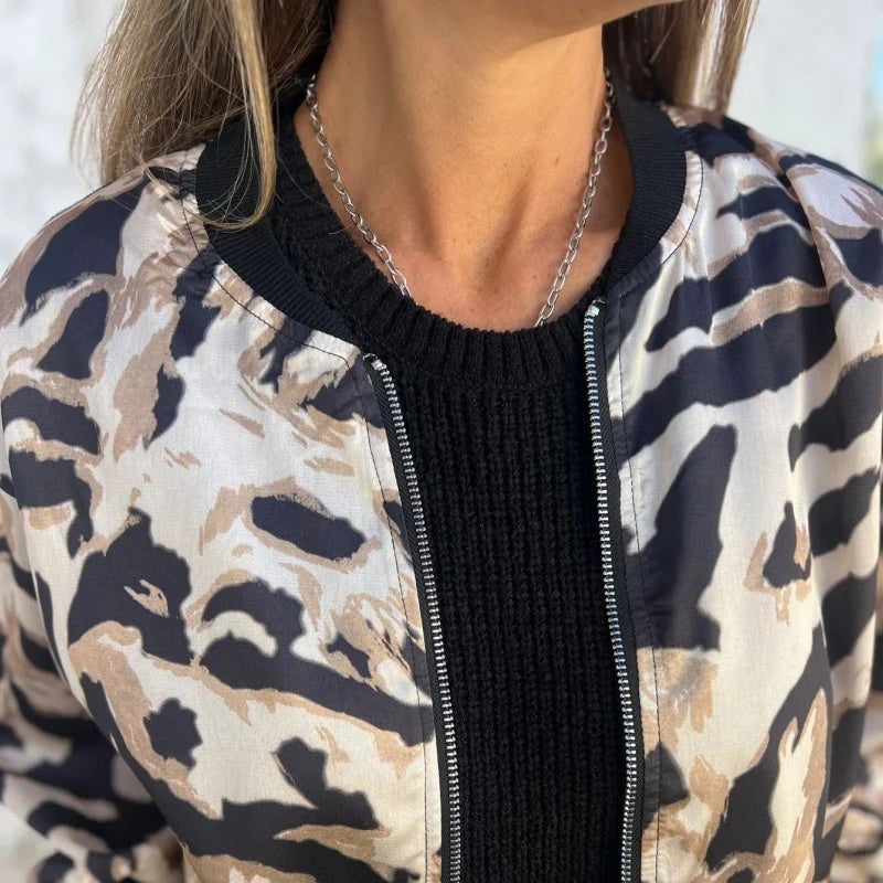 Cecilie | Zebra Print Aviator Jakke med Lynlås