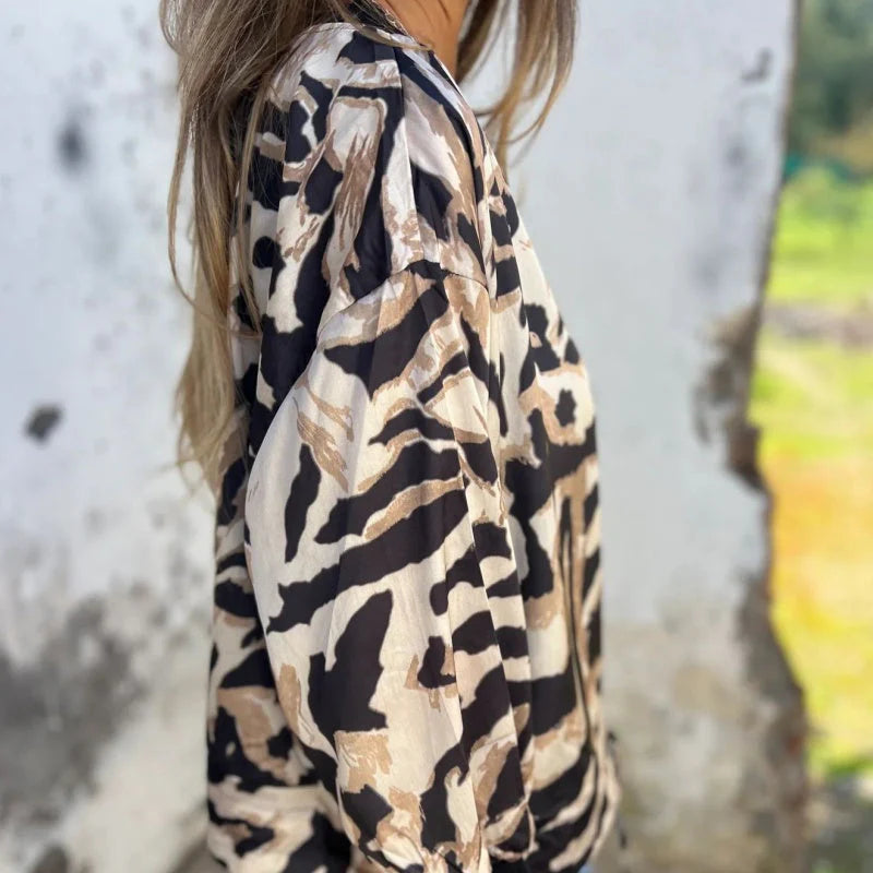 Cecilie | Zebra Print Aviator Jakke med Lynlås