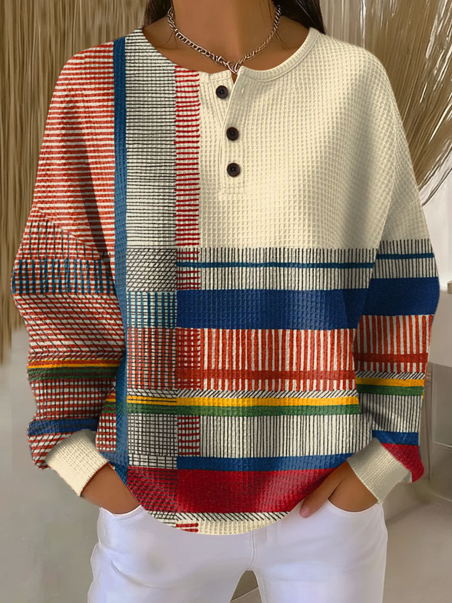 Gjertine vaffelstrikket sweater set forfra