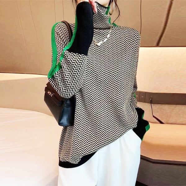 Vilhelmine | Sweater med Rullekrave og Sildebensmønster