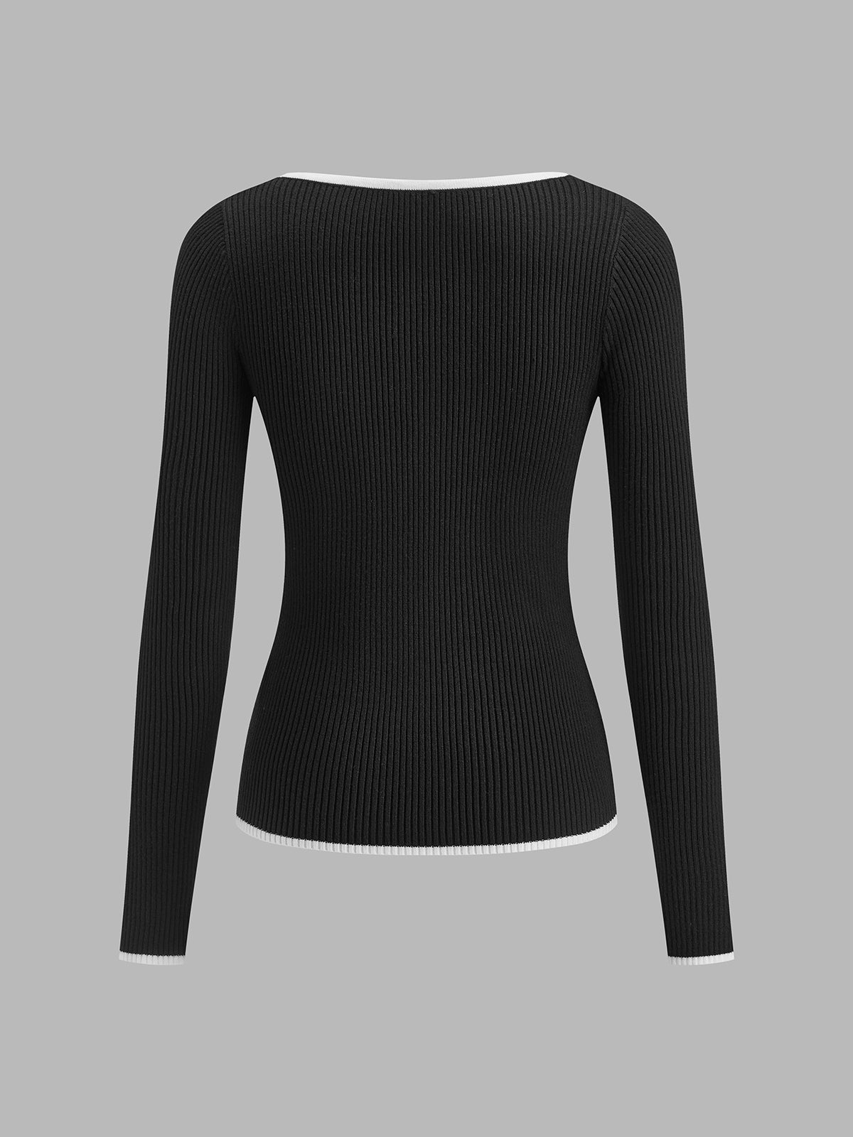 Ragnborg | Ribstrik Sweater med V-Hals og Kontrastkant