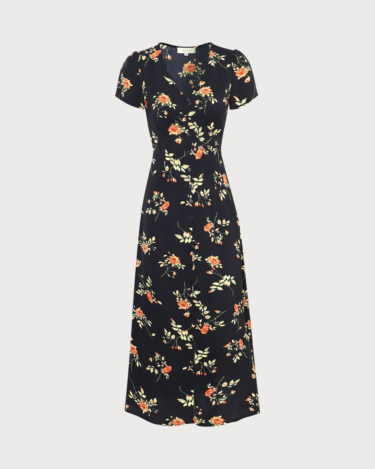 Astrid | Sort blomsterprint midikjole