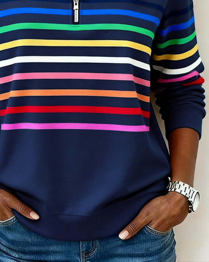 Sylvi | Stribet Sweatshirt med Halv Lynlås