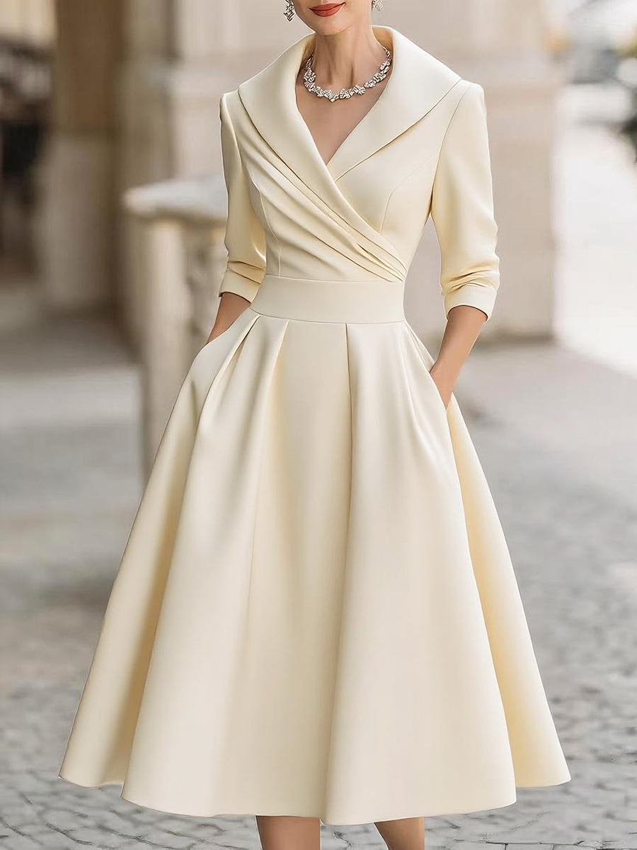Thyra | Elegant Midikjole med Sjalskrave