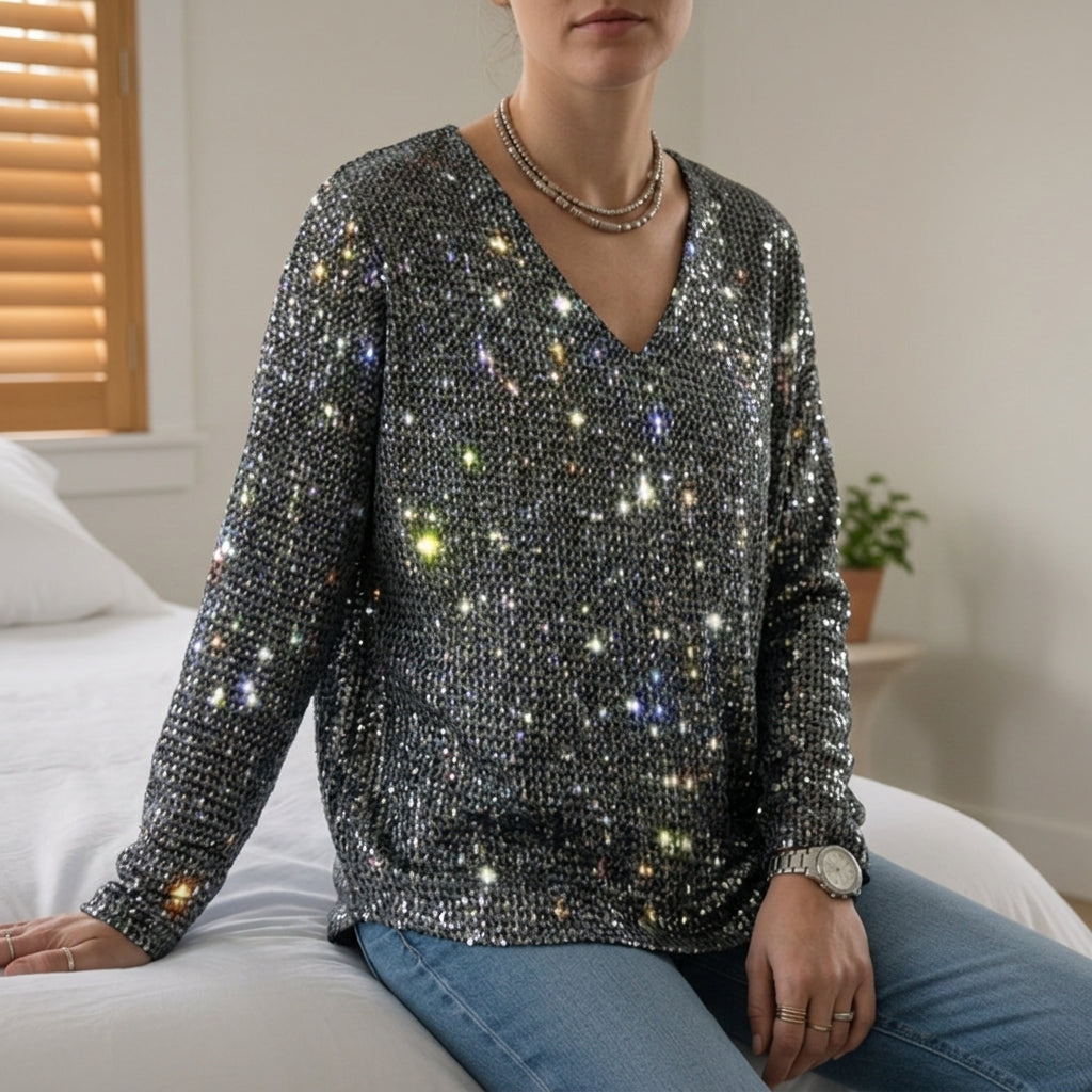 Embla | Glitrende Top med V-Hals