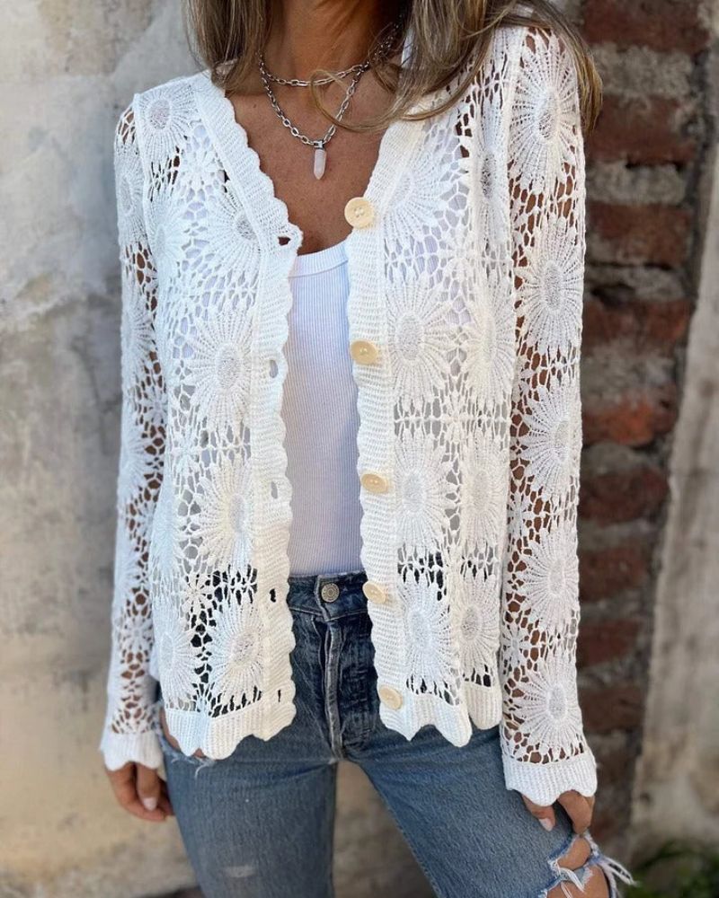 Tyra - Blomsterdesign Knap Cardigan