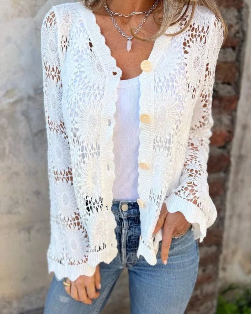 Tyra - Blomsterdesign Knap Cardigan