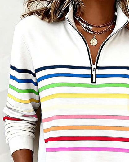 Sylvi | Stribet Sweatshirt med Halv Lynlås