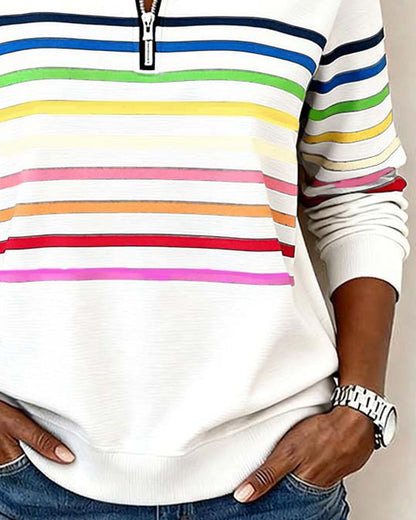 Sylvi | Stribet Sweatshirt med Halv Lynlås