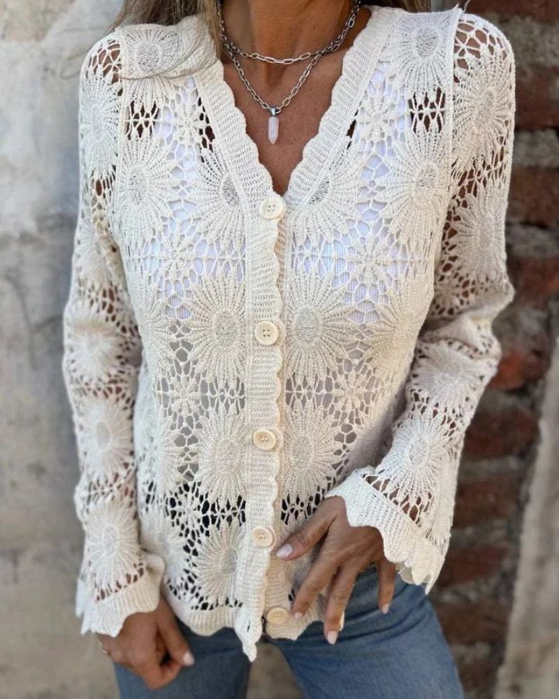 Tyra - Blomsterdesign Knap Cardigan
