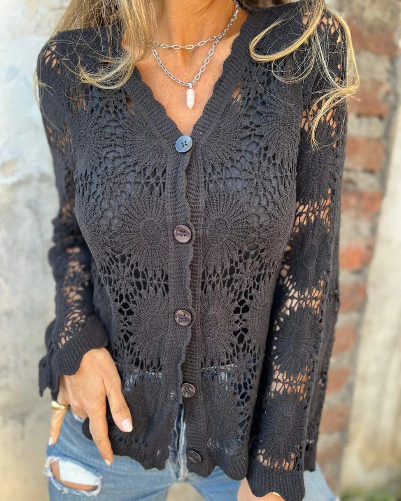 Tyra - Blomsterdesign Knap Cardigan