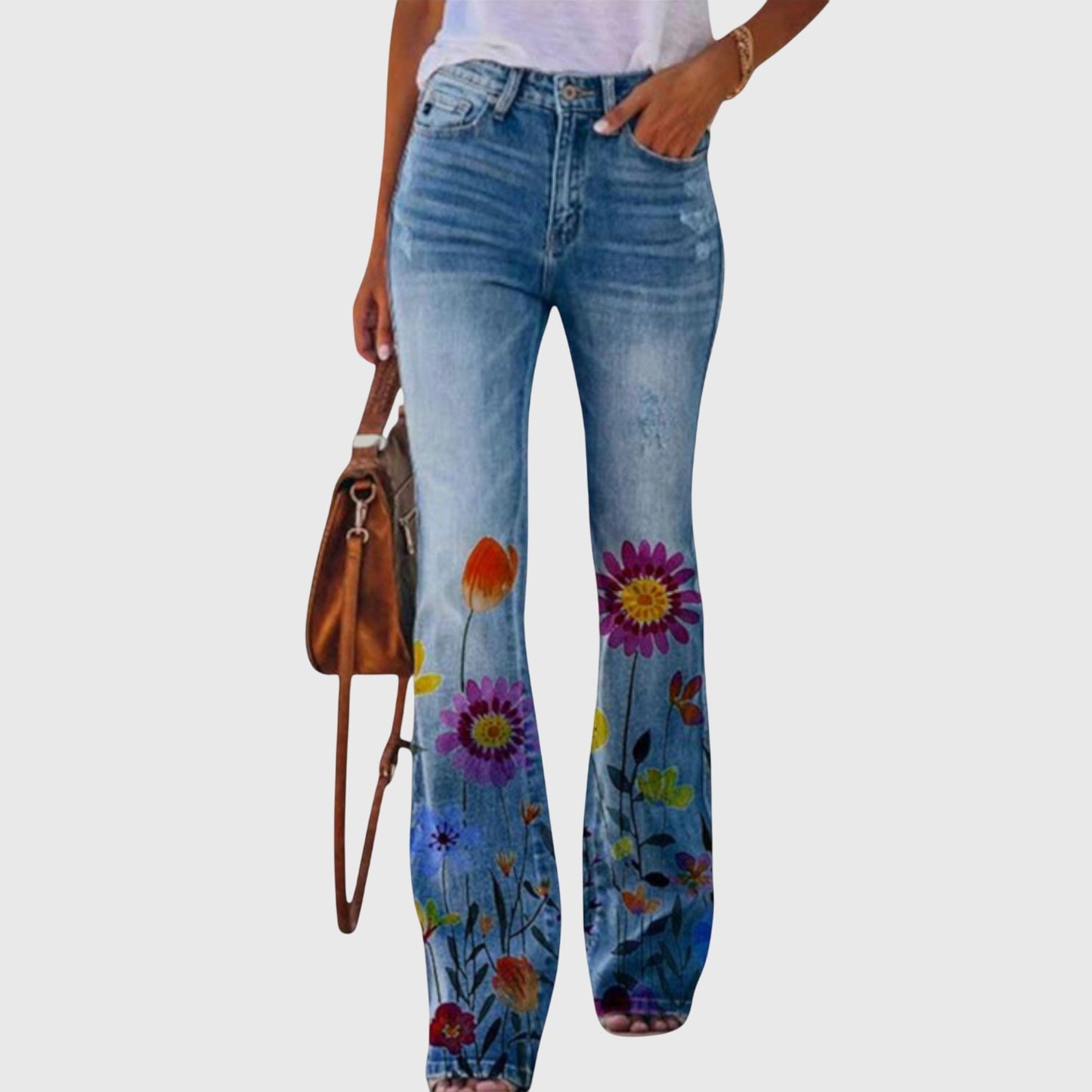 Kaja | Blomstrede Jeans med Høj Talje
