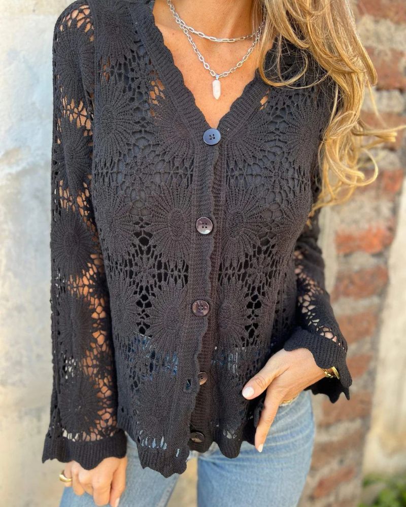 Tyra - Blomsterdesign Knap Cardigan