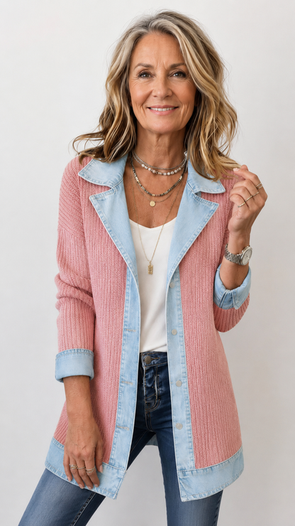 Ragnhilja | Løs Strikjakke med Denim-Look