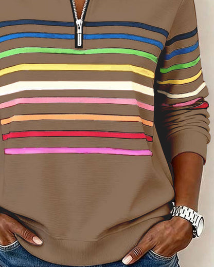 Sylvi | Stribet Sweatshirt med Halv Lynlås