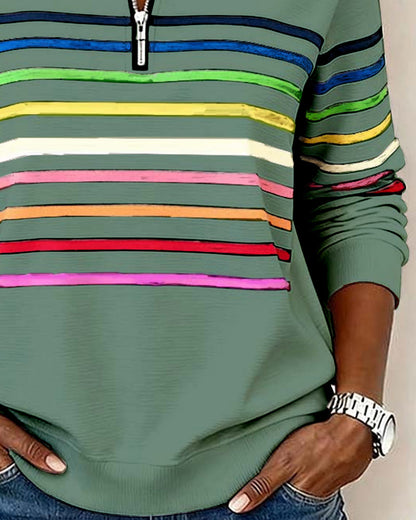 Sylvi | Stribet Sweatshirt med Halv Lynlås