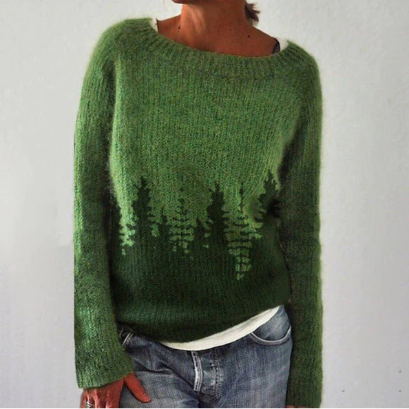 Gudrid | Sweater med Print og Rund Hals