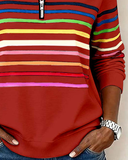 Sylvi | Stribet Sweatshirt med Halv Lynlås