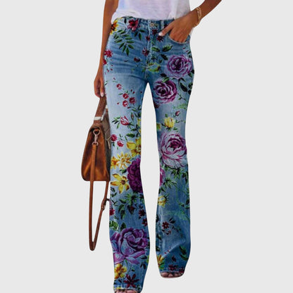 Kaja | Blomstrede Jeans med Høj Talje