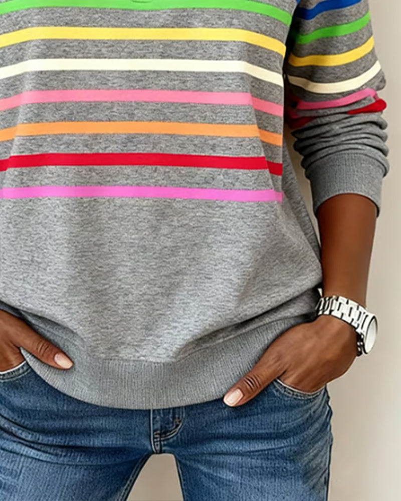 Sylvi | Stribet Sweatshirt med Halv Lynlås