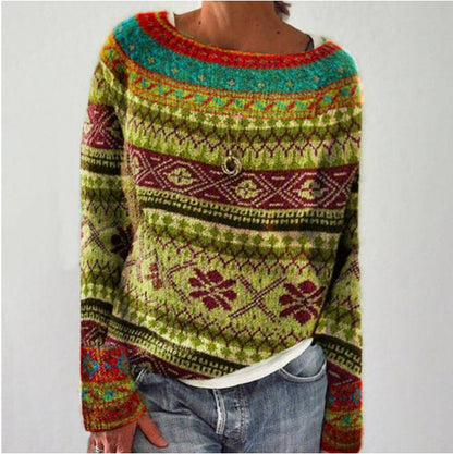 Gudrid | Sweater med Print og Rund Hals