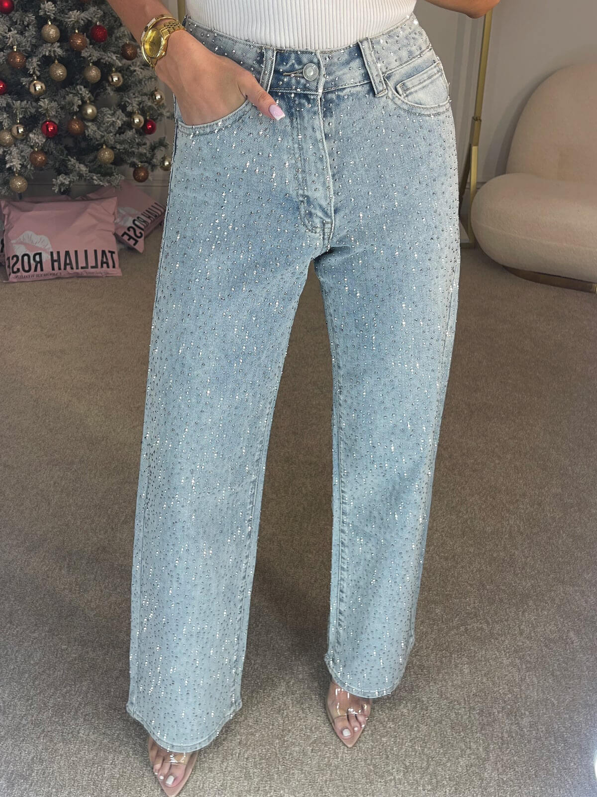 Alida - Højtaljede jeans med diamanter