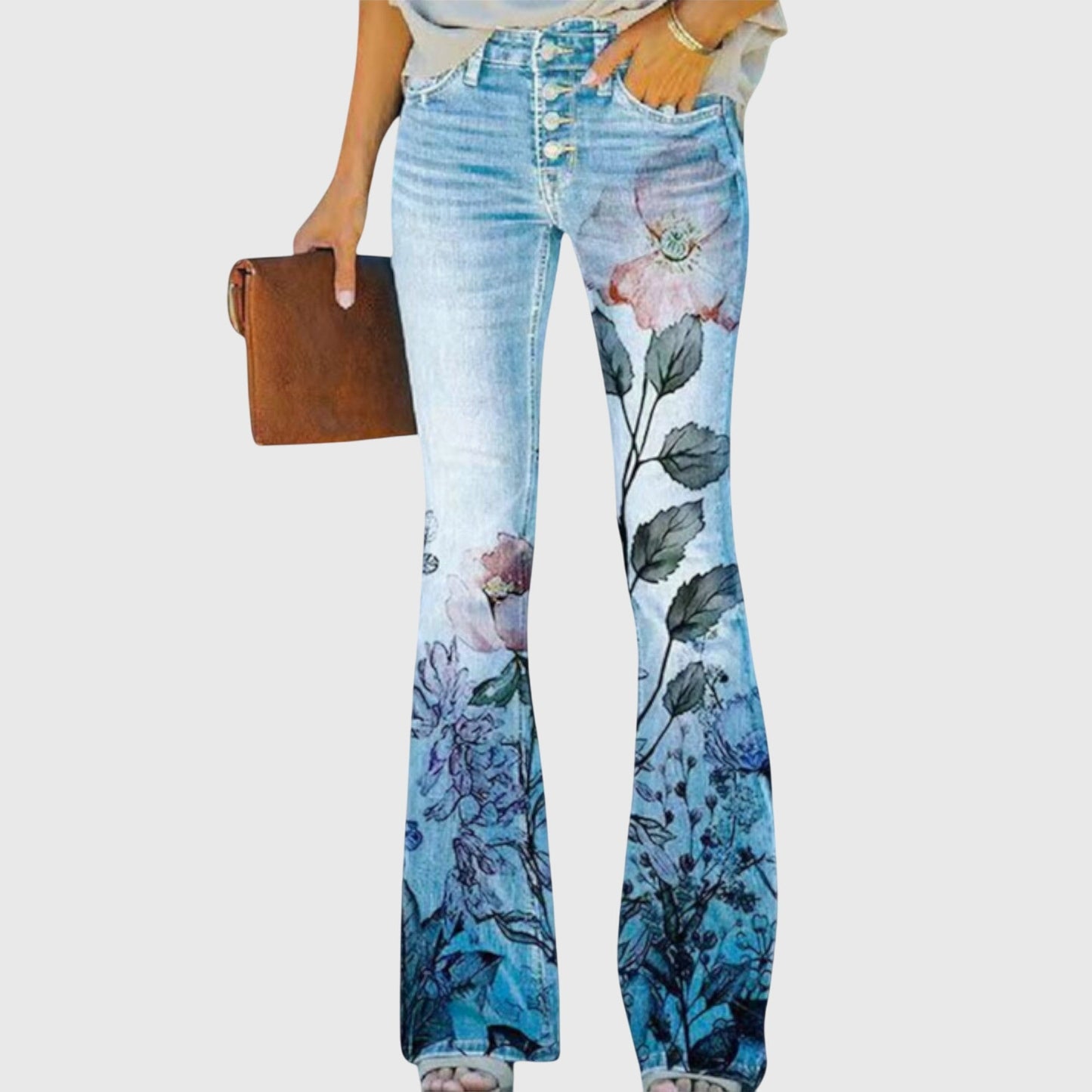 Kaja | Blomstrede Jeans med Høj Talje