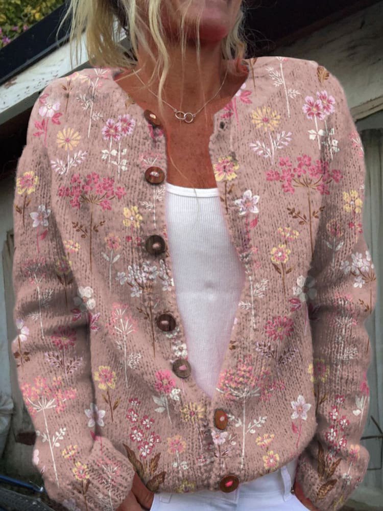 Ingelinn | Blomstret Knappet Strikcardigan
