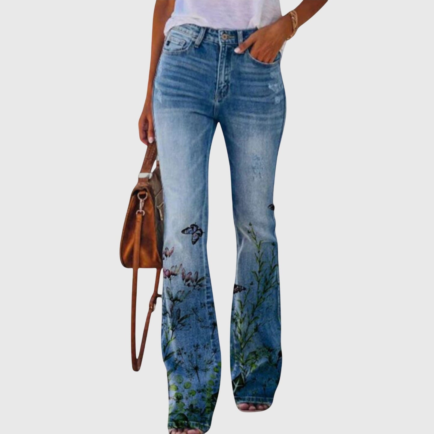 Kaja | Blomstrede Jeans med Høj Talje