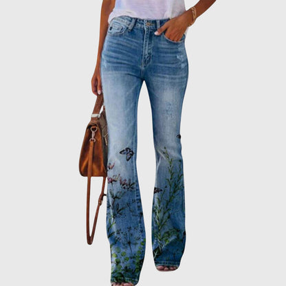 Kaja | Blomstrede Jeans med Høj Talje