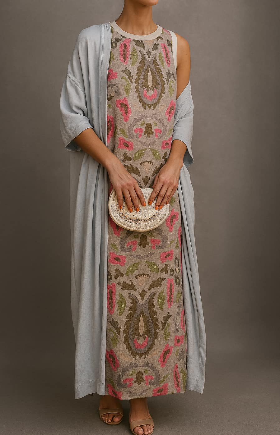 Selma | Elegant Lang Kjole med Koordineret Stola