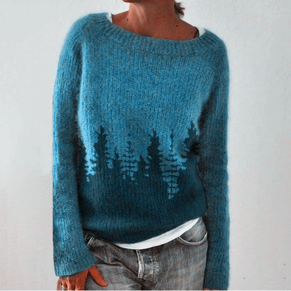 Gudrid | Sweater med Print og Rund Hals