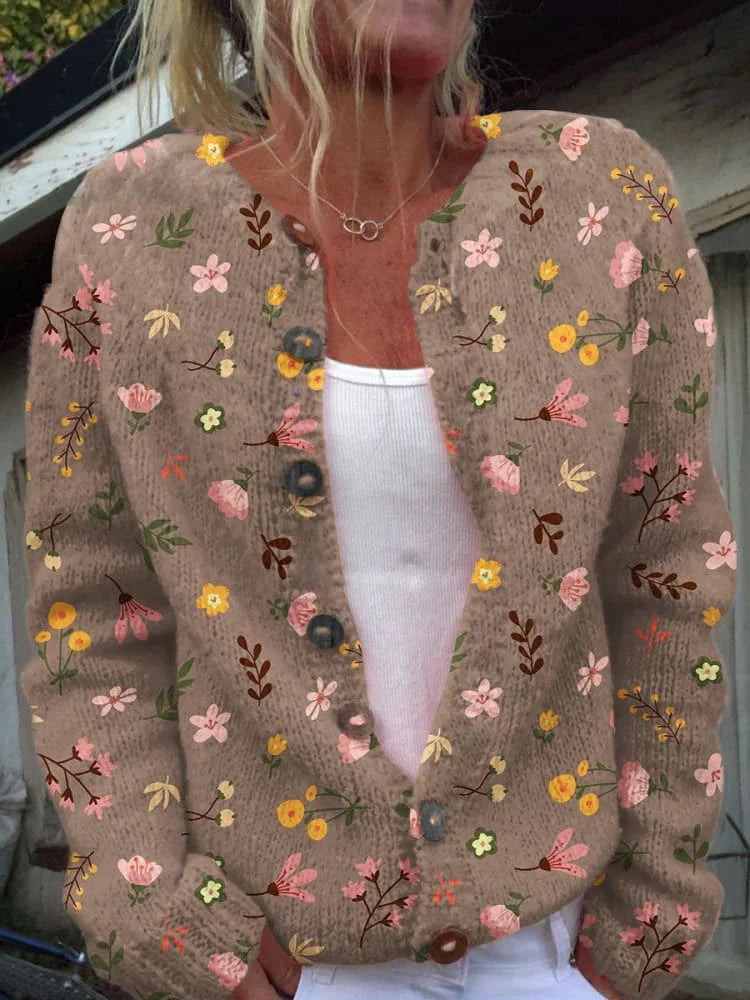 Ingelinn | Blomstret Knappet Strikcardigan