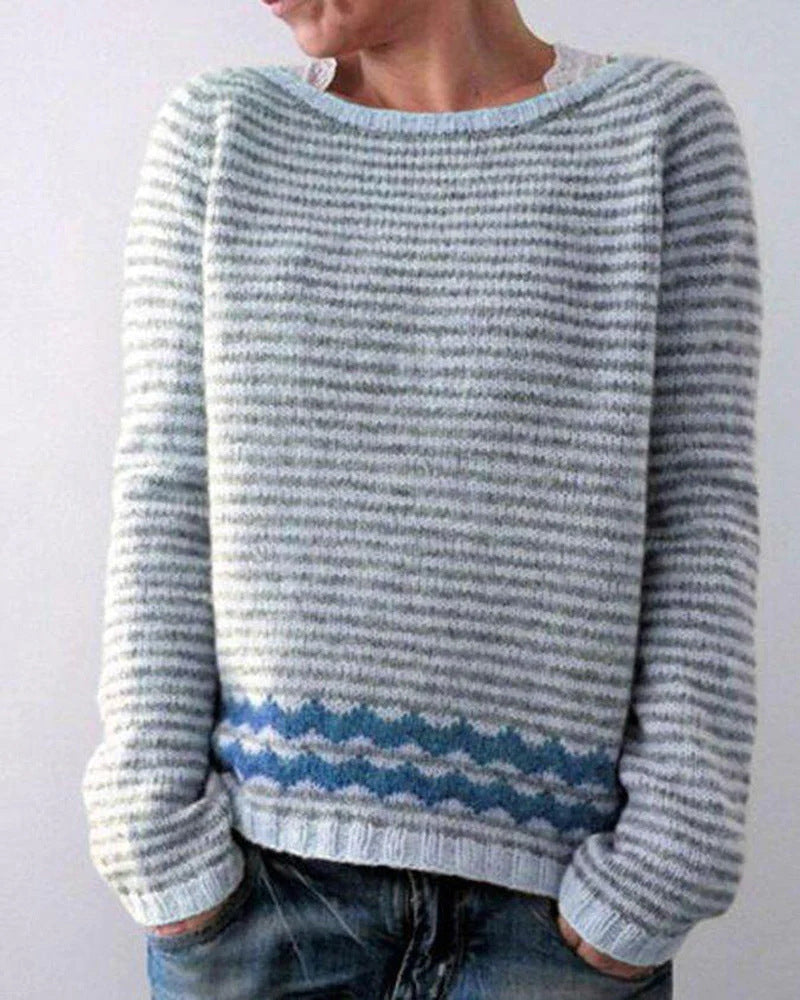 Gudrid | Sweater med Print og Rund Hals