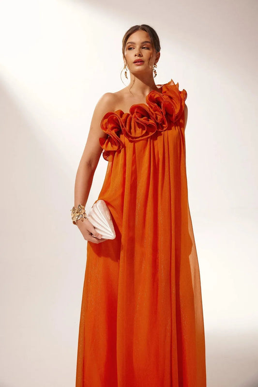 Ragnvild | Orange Blomstret Festkjole