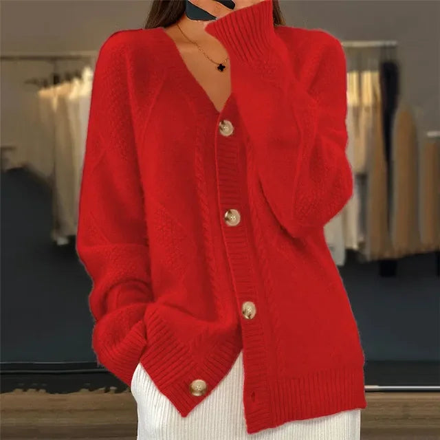 Helle | Cardigan med Knapper og V-Hals